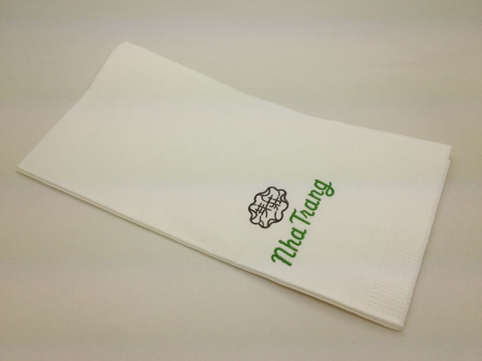 White napkin with printing